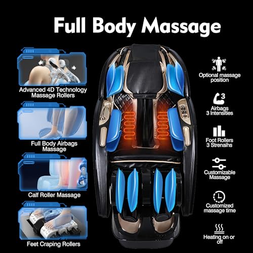 4D AI Voice Massage Chair, Full Body Zero Gravity SL-Track Shiatsu Massage Recliner Chair with Heat Body Scan Foot Roller,Bluetooth for Home, Office, Best Gifts for Dad