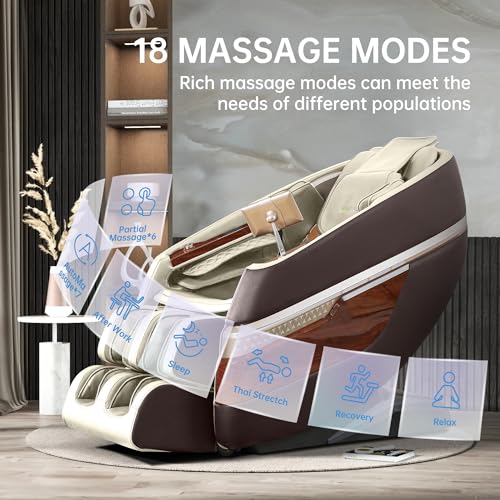 Real Relax Massage Chair Full Body, SL Track Zero Gravity Shiatsu Massage Recliner with APP Control, Favor 08 Brown