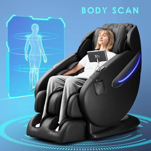MYNTA 3D Massage Chair Full Body - SL Track Zero Gravity Massage Chairs Recliner with Calf and Dual Foot Rollers, Lumbar Heating, AI Voice Control, TFT Screen, USB Charger, Bluetooth Speaker