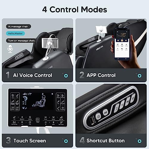 BOSSCARE Zero Gravity Massage Chair, Voice Control Full Body Airbag Massage Recliner with Back Heating, Electric Extendable Footrest, Foot Roller, Bluetooth Speaker, Touch Screen for Family & Friends