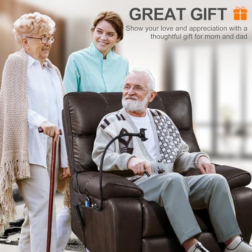 Large Dual Motor Lay Flat Lift Recliner Chair with Cup Holder and Adjustable Phone Holder for Elderly, Infinite Position Breathable Bonded Leather Electric Power Sleeping Chair with Massage,Heating