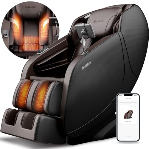 iBooMas Massage Chair Full Body, APP Control SL Track Zero Gravity Massage Chairs Recliner with Voice Announcement,Shoulder Back Calf Heat,Auto Scan,USB Port,Thai Stretch, Negative Ion (Brown)