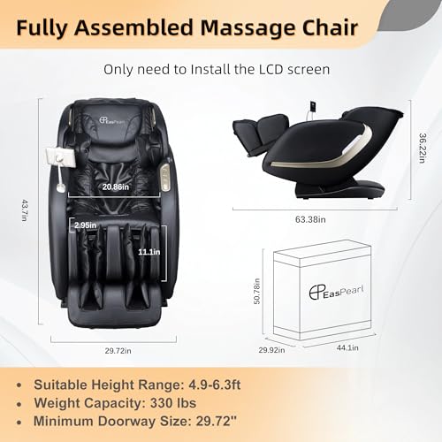 EASPEARL 2024 Massage Chair, 4D Full Body Zero Gravity Massage Chairs with APP, SL Track Shiatsu Stretch Massage Recliner Chair with Electric Footrest, Heat, Foot Rollers, Body Scan(Black)