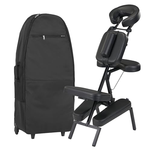 Master Massage Apollo Extra Large Size Portable Massage Chair-Lightweight Aluminum Tattoo Foldable-Sitting Posture Folding Massage Chair-with Larger Cushions and Wheels Bag-in Black