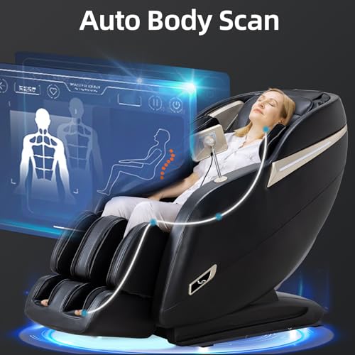 MassaMAX 2024 Full Body Massage Chair, Zero Gravity Recliner with Yoga Stretch, SL Track, Airbags, Heating, Touch Screen, and Foot Massage (MD906-Black)