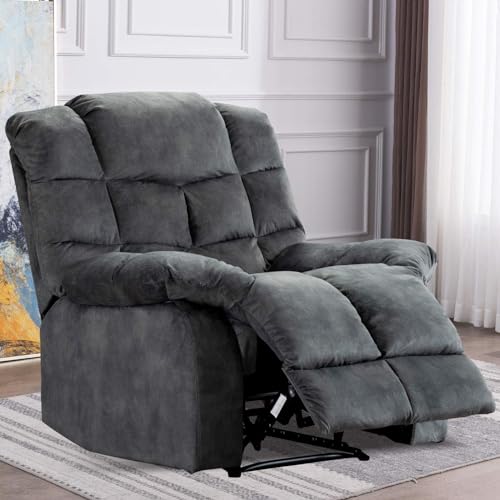ANJHOME Single Recliner Chairs for Living Room Overstuffed Breathable Fabric Reclining Chair Manual Sofas (Gray)