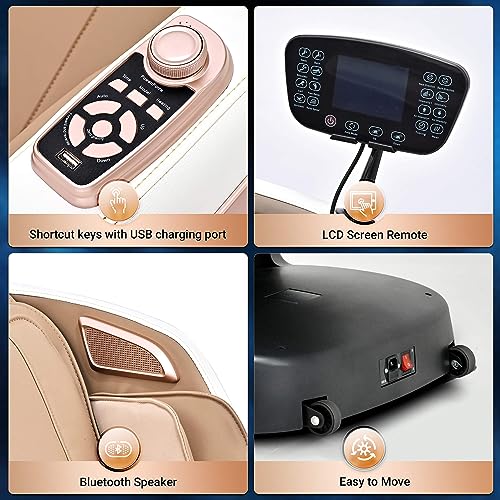 Mazzup Massage Chair Full Body with Heat, Full Body Zero Gravity Shiatsu Massage Chair, Kneading Massage Chair Recliner with SL-Track, Foot Massage, Bluetooth, USB Charging Port MU313 (White)