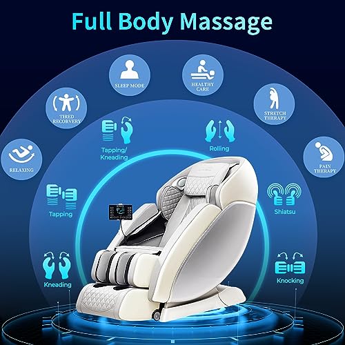 ZMZ 2023 4D Massage Chair Recliner, SL Track Massage Chairs Zero Gravity Full Body with Airbags, Foot Rollers, Waist and Calf Heat, Body Scan, Shortcut Key, Bluetooth, Shiatsu Recliner (Gray)