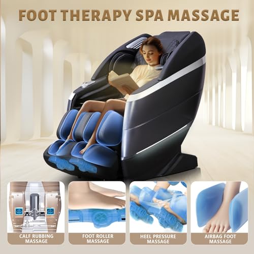 HealthRelife 4D Massage Chair Full Body, 166° Flexible Track, 18 Modes Massage, 11 Massage Technique, 36 Airbag Massage, with Yoga Stretch, Foot Massage, Zero Gravity Massage Recliner（Black）