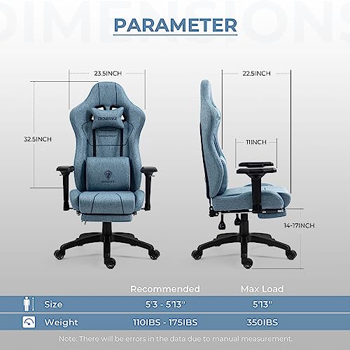 Dowinx Gaming Chair Tech Fabric with Pocket Spring Cushion, Ergonomic Computer Chair with Massage Lumbar Support and Footrest, Comfortable Reclining Game Office Chair 300lbs for Adult, Blue