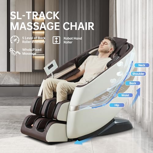 Real Relax Massage Chair, SL Track Full Body Zero Gravity Massage Recliner with Yoga Stretch APP Control, Favor 09 Brown