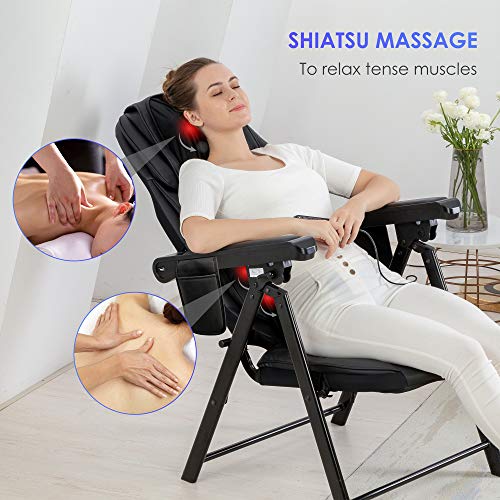 COMFIER Folding Massage Chair Portable, Shiatsu Neck Back Massager with Heat, Foldable Chair Massager for Full Body, Adjustable Backrest Height,Office Home Use,Gifts,Black