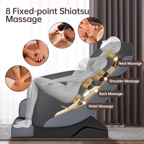 SMAGREHO 2024 Massage Chair, Full Body Zero Gravity Massage Chair with 8 Fixed Massage Rollers, 6 Auto Modes, Waist Heated, Bluetooth Speaker, Black and Gray