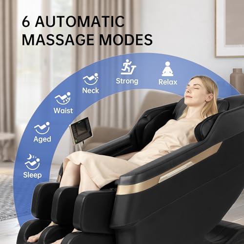 Real Relax Full Body Massage Chair, Zero Gravity Mode, Deep Tissue Massage Chair, Foot Massage, 8 Fixed Massage Roller, LCD Touch Screen, Waist Heater, Bluetooth, Suitable for 5.1-5.7Ft Height, Black