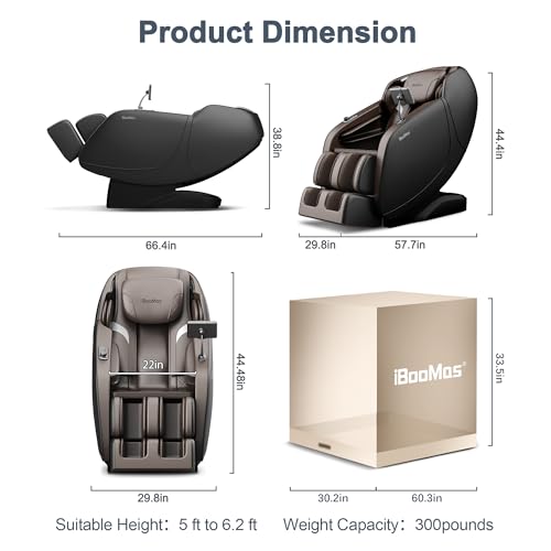 iBooMas Massage Chair Full Body, APP Control SL Track Zero Gravity Massage Chairs Recliner with Voice Announcement,Shoulder Back Calf Heat,Auto Scan,USB Port,Thai Stretch, Negative Ion (Brown)
