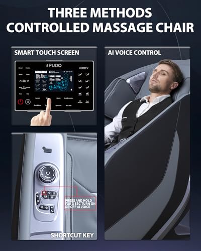 PUDO 2024 4D Massage Chair Full Body|Zero Gravity Shiatsu Massage Chairs Recliner with AI Voice with Heated SL Track Bluetooth Speaker Airbag Yoga Stretch, Foot Roller Auto Legrest (BlackGrey)