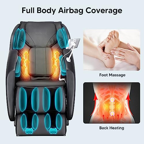 BOSSCARE Zero Gravity Massage Chair, Voice Control Full Body Airbag Massage Recliner with Back Heating, Electric Extendable Footrest, Foot Roller, Bluetooth Speaker, Touch Screen for Family & Friends