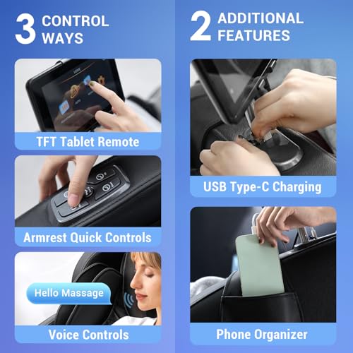 MYNTA 3D Massage Chair Full Body - SL Track Zero Gravity Massage Chairs Recliner with Calf and Dual Foot Rollers, Lumbar Heating, AI Voice Control, TFT Screen, USB Charger, Bluetooth Speaker