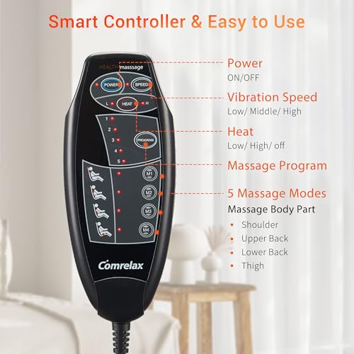 Back Massage Chair Pad, Back Massager with Heat for Pain Relief, Foldable Chair Massager for Full Body Massage, Deep Tissue Vibration Seat Massage Cushion with 2 Adapters, Gifts for Men & Women