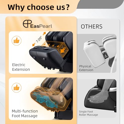 EASPEARL 2024 Massage Chair, 4D Full Body Zero Gravity Massage Chairs with APP, SL Track Shiatsu Stretch Massage Recliner Chair with Electric Footrest, Heat, Foot Rollers, Body Scan(Black)