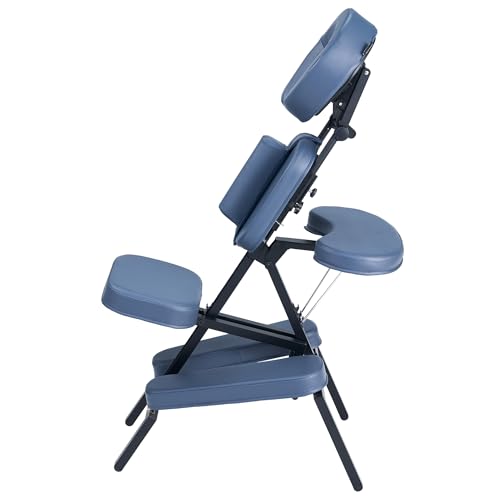Professional Portable and Lightweight Tattoo/Massage Chair by Master Massage - Folding Aluminum Frame with Adjustable Features and Wheeled Carrying Case, Blue