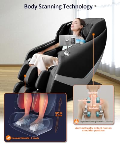 RELX Massage Chair Full Body, Zero Gravity Shiatsu Massage Chair with SL Track, Yoga Stretching, Foot Rollers, Waist Heating, AI Voice Control and Bluetooth (Venus Pro Black)