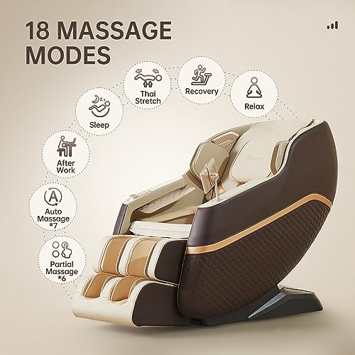 Real Relax Massage Chair, SL Track Full Body Zero Gravity Massage Recliner with Yoga Stretch APP Control, Favor 07 Brown