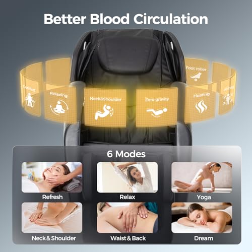 BOSSCARE Massage Chair Recliner with Zero Gravity, Full Body Airbag Easy to Assemble with Bluetooth Speaker, Foot Roller Black