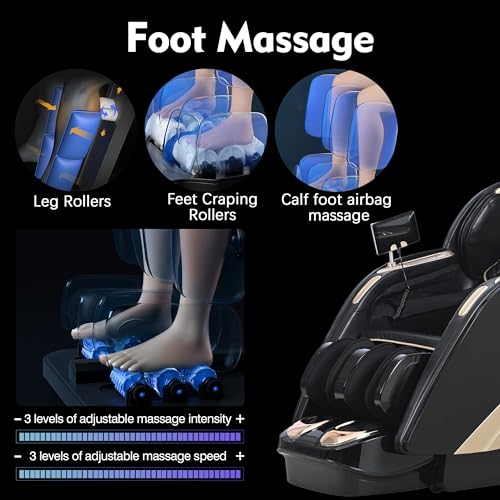 4D AI Voice Massage Chair, Full Body Zero Gravity SL-Track Shiatsu Massage Recliner Chair with Heat Body Scan Foot Roller,Bluetooth for Home, Office, Best Gifts for Dad