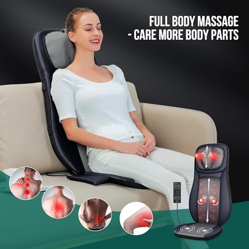 Snailax Shiatsu Neck Back Massager with Heat, APP Control, Full Body Massage Chair Pad with Adjustable Height, Deep Kneading & Rolling Massage Seat Cushion for Back Pain, Seat Chair Massager, Gifts
