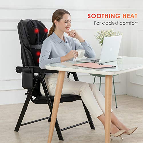 COMFIER Folding Massage Chair Portable, Shiatsu Neck Back Massager with Heat, Foldable Chair Massager for Full Body, Adjustable Backrest Height,Office Home Use,Gifts,Black