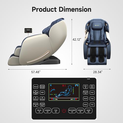 Real Relax Massage Chair, Full Body Zero Gravity SL-Track Shiatsu Massage Recliner Chair with Heat Body Scan Bluetooth Foot Roller APP Control, Favor-06 Blue