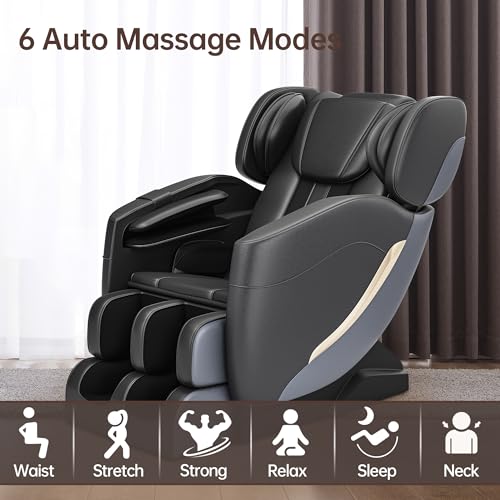 SMAGREHO 2024 Massage Chair, Full Body Zero Gravity Massage Chair with 8 Fixed Massage Rollers, 6 Auto Modes, Waist Heated, Bluetooth Speaker, Black and Gray