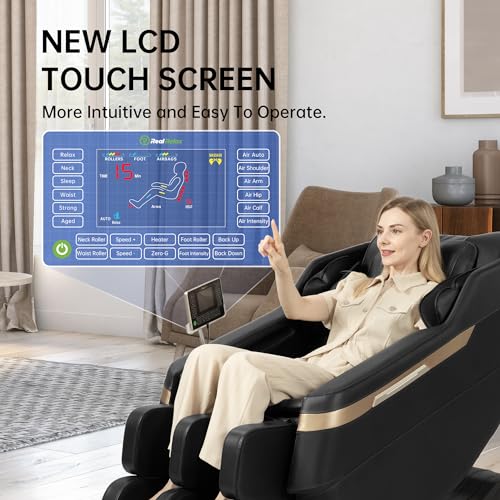 Real Relax Full Body Massage Chair, Zero Gravity Mode, Deep Tissue Massage Chair, Foot Massage, 8 Fixed Massage Roller, LCD Touch Screen, Waist Heater, Bluetooth, Suitable for 5.1-5.7Ft Height, Black