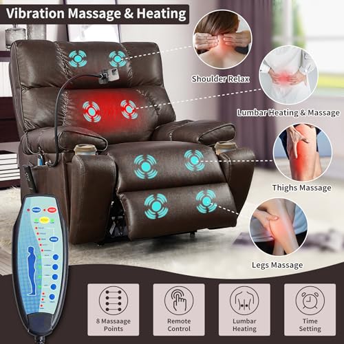 Large Dual Motor Lay Flat Lift Recliner Chair with Cup Holder and Adjustable Phone Holder for Elderly, Infinite Position Breathable Bonded Leather Electric Power Sleeping Chair with Massage,Heating