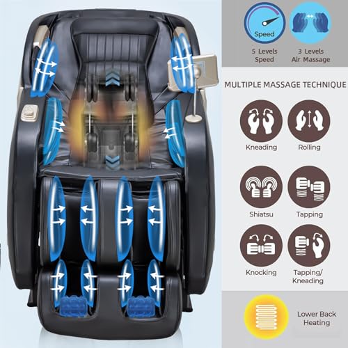 MassaMAX 2024 Full Body Massage Chair, Zero Gravity Recliner with Yoga Stretch, SL Track, Airbags, Heating, Touch Screen, and Foot Massage (MD906-Black)