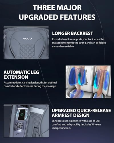 PUDO 2024 4D Massage Chair Full Body|Zero Gravity Shiatsu Massage Chairs Recliner with AI Voice with Heated SL Track Bluetooth Speaker Airbag Yoga Stretch, Foot Roller Auto Legrest (BlackGrey)