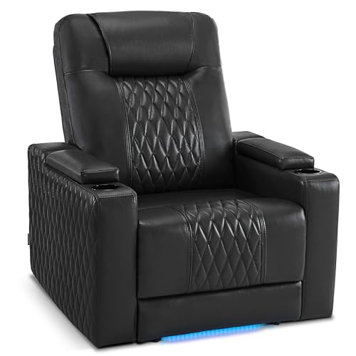 MCombo Power Recliner Chair with Adjustable Headrest for Living Room, Home Theater Seating with USB & Type C Port, LED Light & Armrest Storage HTS401 (Black)