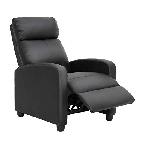 GOTMINSI Recliner Chair PU Leather Recliner Sofa Home Theater Seating for Living Room Adjustable Single Reclining Sofa Lounge with Padded Seat Backrest (Black)