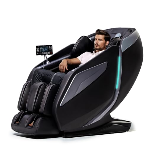 HealthRelife Massage Chair Full Body Recliner - Zero Gravity with Heat, 15 Modes, Shiatsu Foot Massage, with Yoga Stretch 55“ SL-Track 40 Airbags Massage Foot Rollers AI Control (Black)