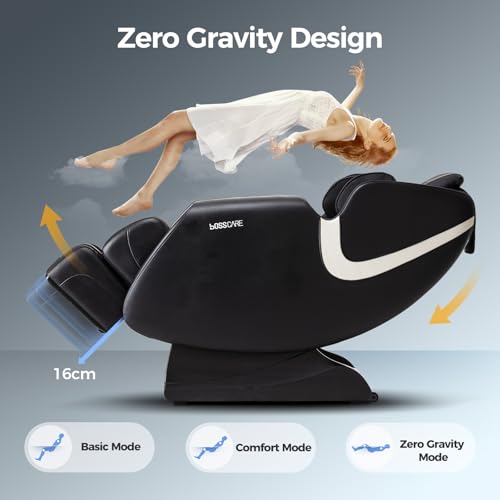 BOSSCARE Massage Chair Recliner with Zero Gravity, Full Body Airbag Easy to Assemble with Bluetooth Speaker, Foot Roller Black