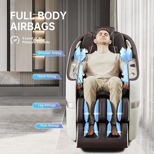 Real Relax Massage Chair, SL Track Full Body Zero Gravity Massage Recliner with Yoga Stretch APP Control, Favor 09 Brown