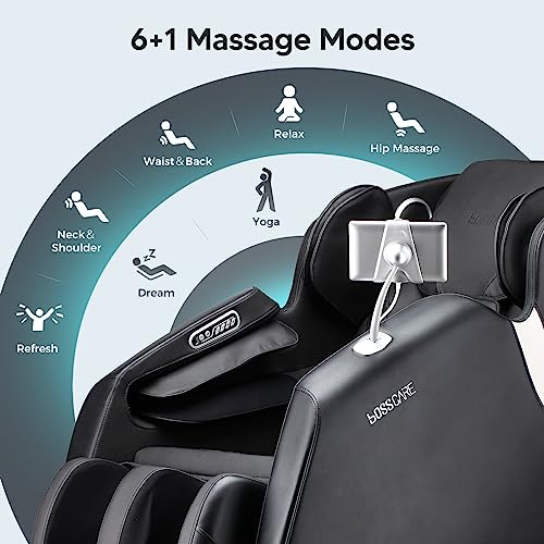 BOSSCARE Zero Gravity Massage Chair, Voice Control Full Body Airbag Massage Recliner with Back Heating, Electric Extendable Footrest, Foot Roller, Bluetooth Speaker, Touch Screen for Family & Friends