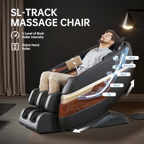 Real Relax Massage Chair Full Body, SL Track Zero Gravity Shiatsu Recliner with Yoga Stretch APP Control, Favor 08 Black