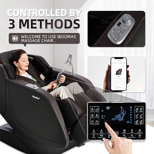 iBooMas Massage Chair Full Body, APP Control SL Track Zero Gravity Massage Chairs Recliner with Voice Announcement,Shoulder Back Calf Heat,Auto Scan,USB Port,Thai Stretch, Negative Ion (Brown)