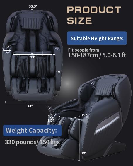 HealthRelife Massage Chair Full Body Recliner, with Heat Zero Gravity Air Pressure SL Track Intelligent Voice Control Airbags, Foot Roller Bluetooth Speaker Space-Saving Gift Mother's Day, Black