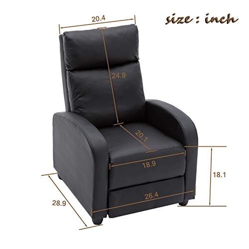 GOTMINSI Recliner Chair PU Leather Recliner Sofa Home Theater Seating for Living Room Adjustable Single Reclining Sofa Lounge with Padded Seat Backrest (Black)