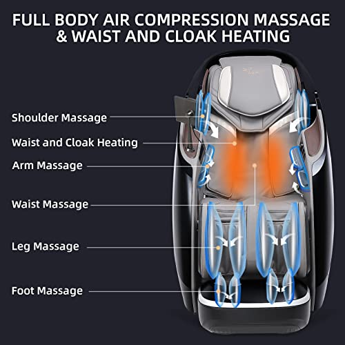 Alfine 4D Yoga Queen Massage Chair, Full Body Recliner with Flexible SL Track, Automatic Footrest Extension, 3D Calf & Foot Massage, Program Customization & Recall (Black)