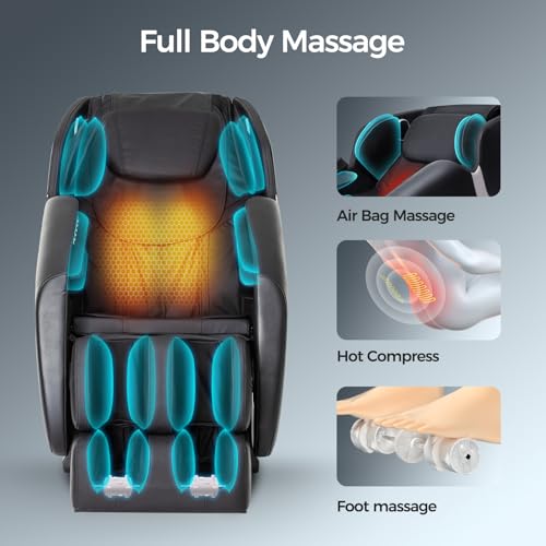 BOSSCARE Massage Chair Recliner with Zero Gravity, Full Body Airbag Easy to Assemble with Bluetooth Speaker, Foot Roller Black