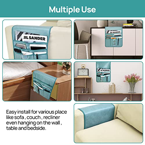 Remote Control Holder Faux Leather Armrest Organizer with 6 Pockets for Recliner Couch Sofa, Armchair Caddy for Smart Phone, Book, Magazines, Ipad, Remotes (Teal)